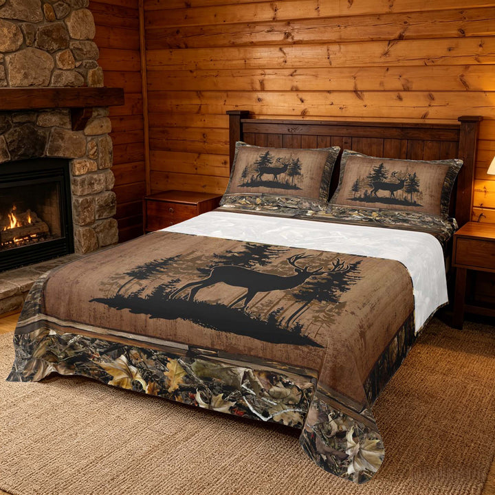 meiyoeat Rustic Deer Jungle Bed Sheets, Vintage Woodland Deer King Sheets, Brown Black, 4 Pieces, 1 Flat Sheet, 1 Fitted Sheet and 2 Pillowcases