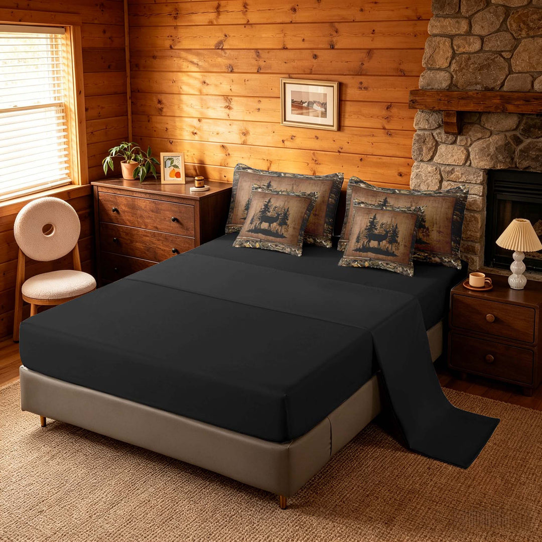meiyoeat Rustic Deer Forest Bedding Comforter Set, Vintage Woodland Deer King Bedding Sets, Brown Black, Black Reversible 7 Pieces