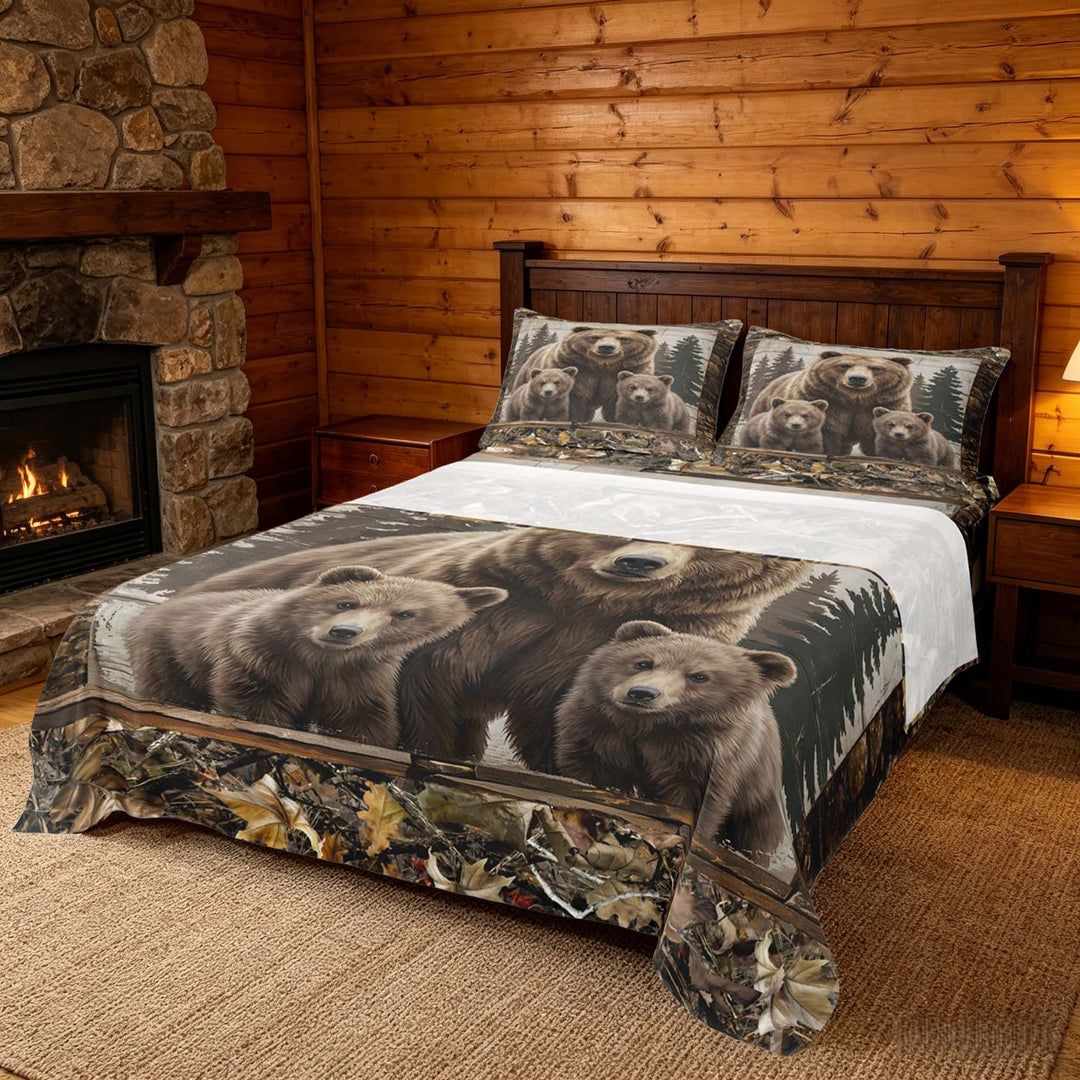 meiyoeat Rustic Woodland Bear Bed Sheets, Vintage Wild Animal King Sheets, Brown Beige, 4-Piece, 1 Flat Sheet, 1 Fitted Sheet and 2 Pillowcases