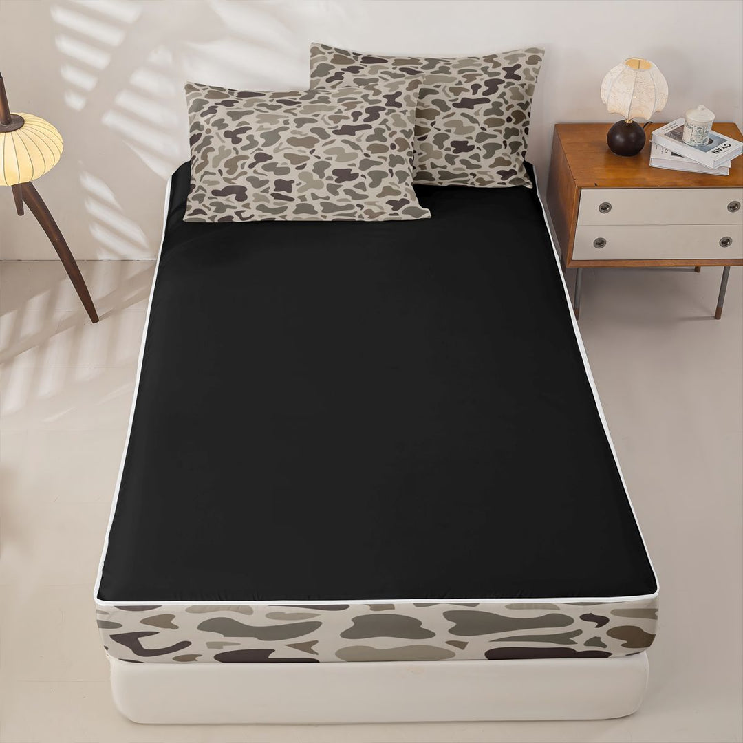meiyoeat Brown Camo Zipper Full Size Comforter Sets with Fitted Sheet and 2 Pillowcases For Boys,Kids Personalized Camouflage Pattern Zipper Bedding Set,Black Reversible,4 Pieces