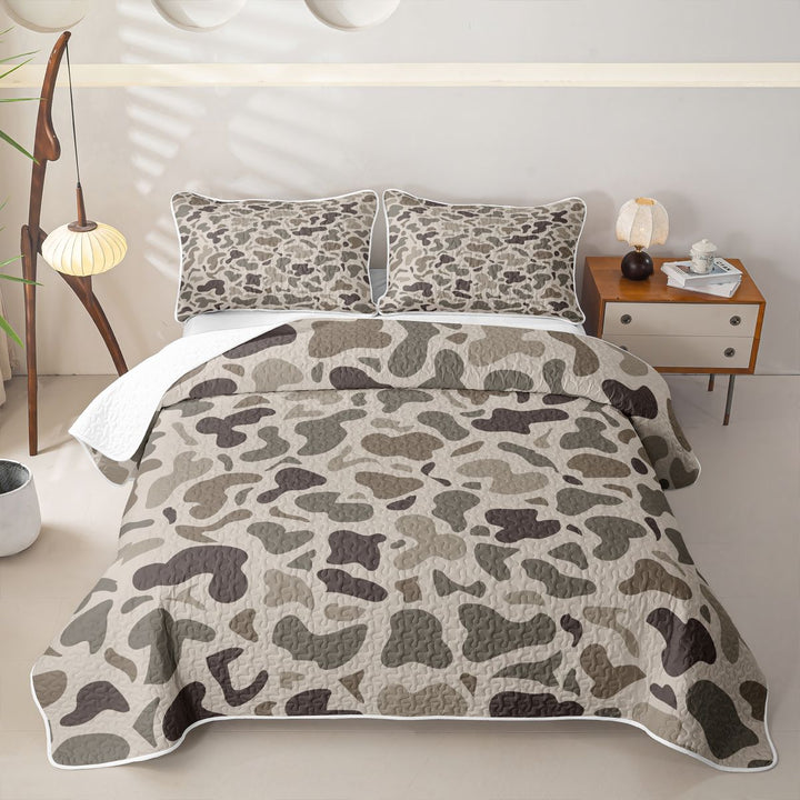 meiyoeat Brown Camo Quilt King For Boys,Kids Personalized Camouflage Pattern King Coverlet Set,3 Pieces