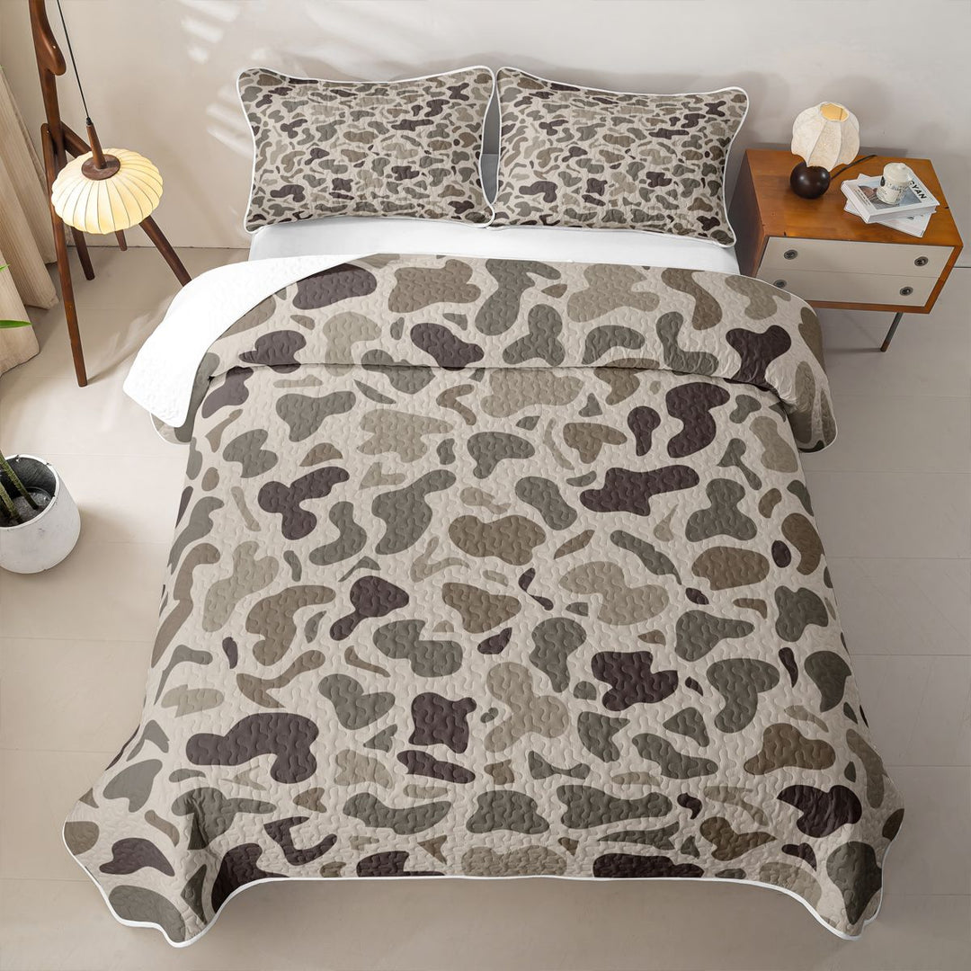 meiyoeat Brown Camo Quilt King For Boys,Kids Personalized Camouflage Pattern King Coverlet Set,3 Pieces