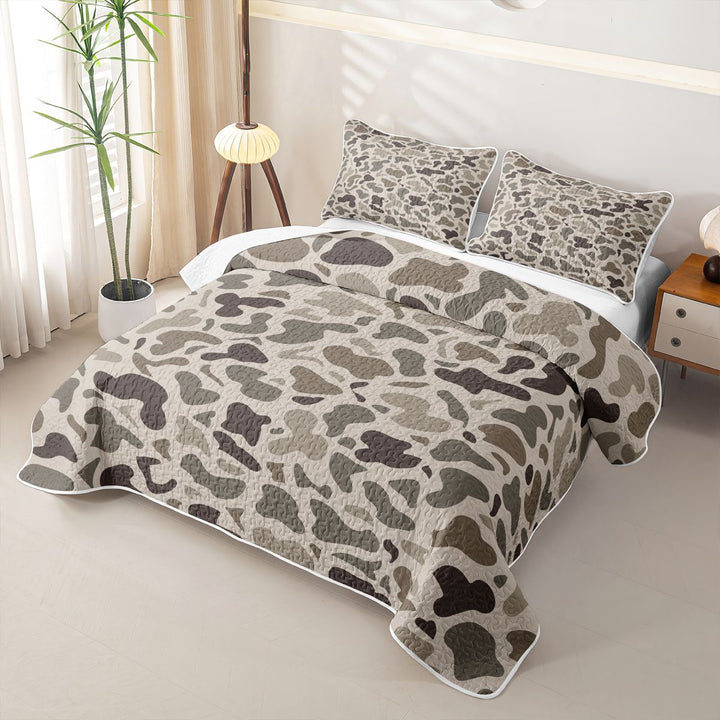 meiyoeat Brown Camo Quilt King For Boys,Kids Personalized Camouflage Pattern King Coverlet Set,3 Pieces