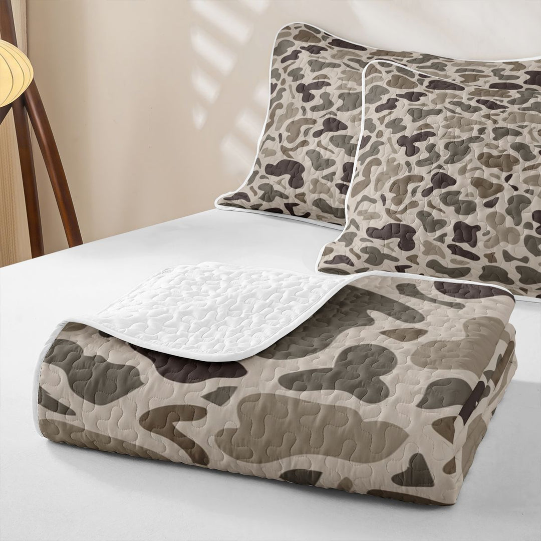 meiyoeat Brown Camo Quilt King For Boys,Kids Personalized Camouflage Pattern King Coverlet Set,3 Pieces