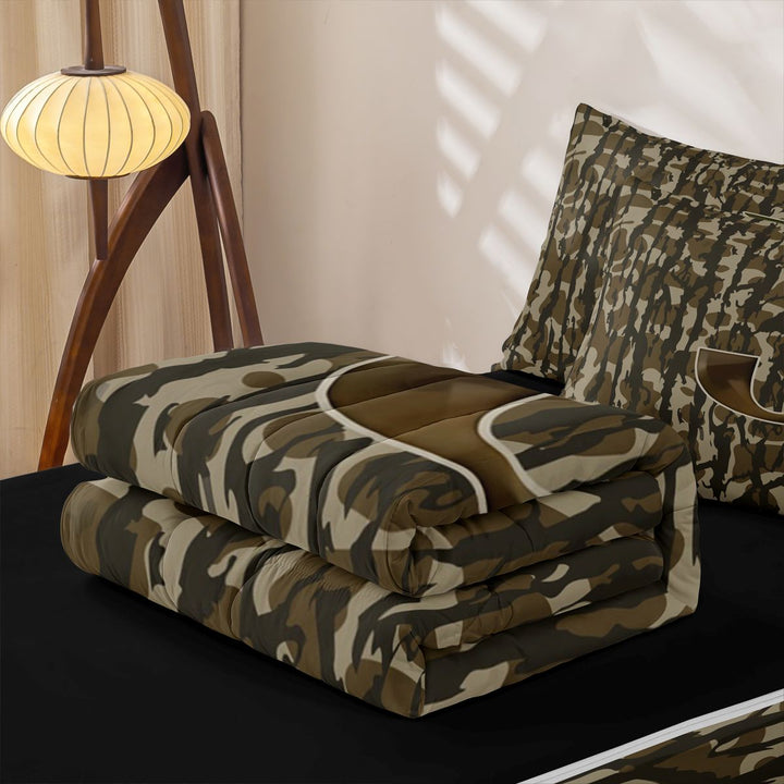 meiyoeat Green Letter Camo Zipper Full Size Comforter Sets with Fitted Sheet and 2 Pillowcases For Boys,Kids Personalized Monogrammed J Zipper Bedding Set,Black Reversible,4 Pieces