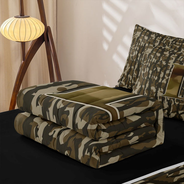 meiyoeat Camo Initial Letter L Zipper Full Size Comforter Sets with Fitted Sheet and 2 Pillowcases For Boys,Rustic Farmhouse Hunting Camo Zipper Bedding Set For Kids,Black Reversible,4 Pieces