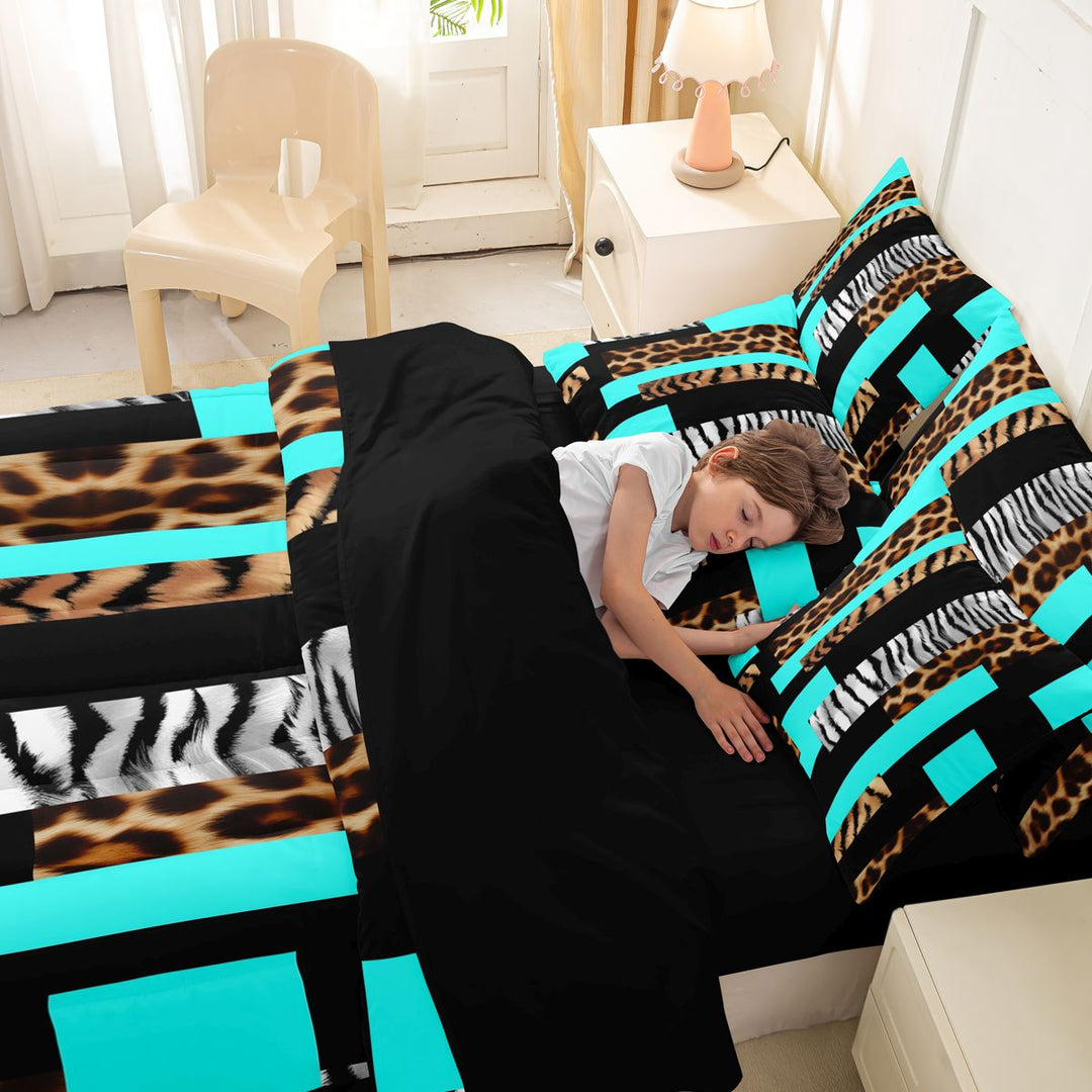 Leopard Twin Comforter Set with Sheets 7Pcs Leopard Fur Print 7 Pieces Bedding Set Cheetah Bed in a Bag Animal Print Room Teal Black Brown Lightweight All Season