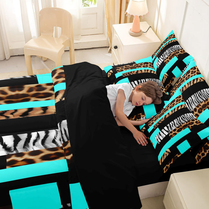 Leopard Twin Comforter Set with Sheets 7Pcs Leopard Fur Print 7 Pieces Bedding Set Cheetah Bed in a Bag Animal Print Room Teal Black Brown Lightweight All Season