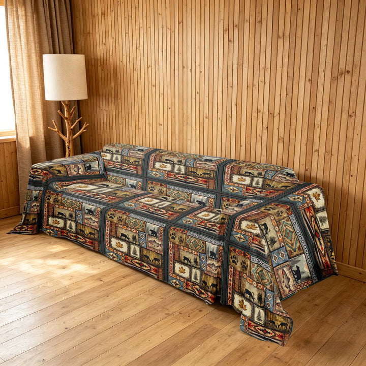 meiyoeat Rustic Patchwork Sofa Cover Slipcover 71x91, Vintage Farmhouse Hunting Deer Chair Loveseat Couch Cover
