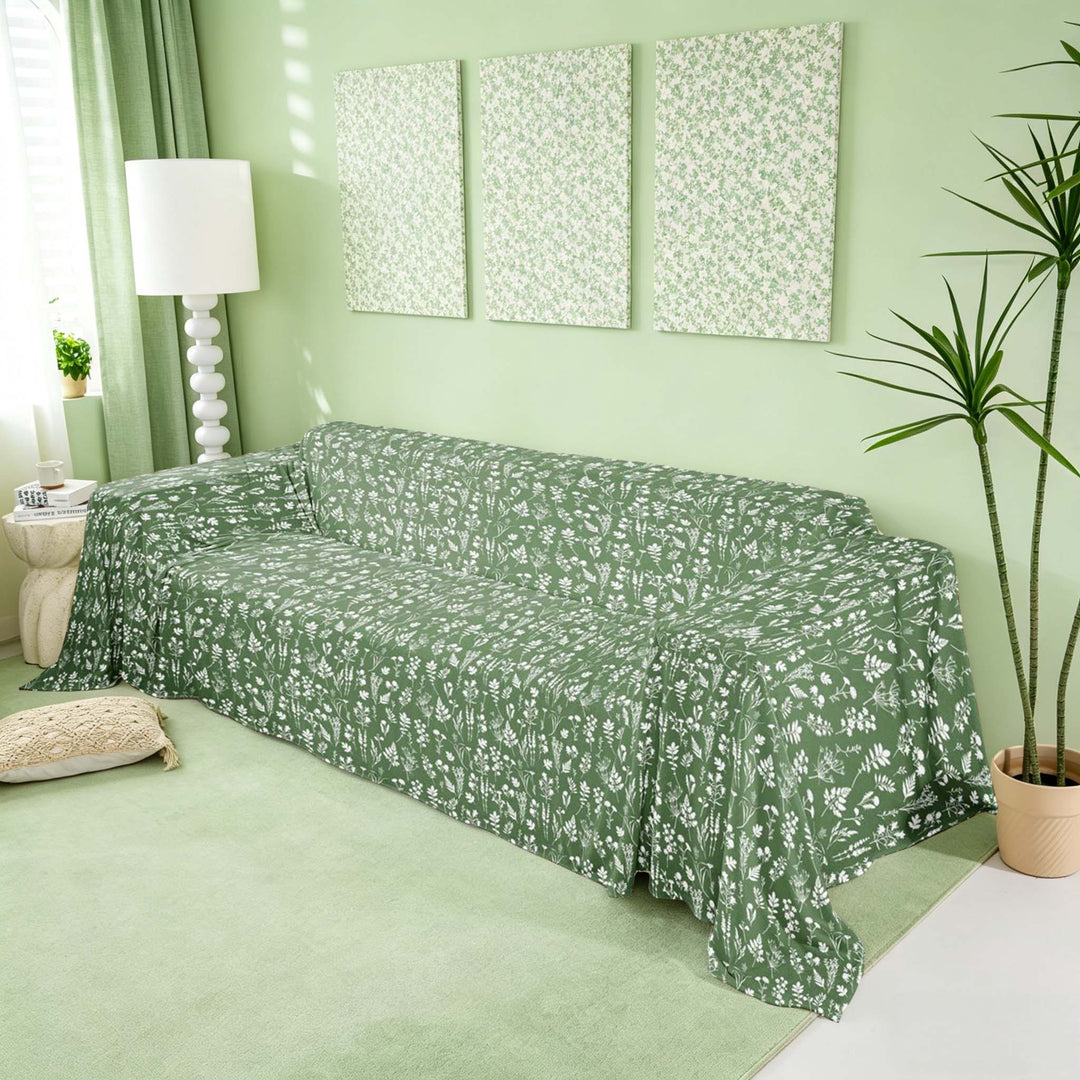 meiyoeat Chic Floral Flower Sofa Cover Slipcover 71x91 for Girls, Green White Chair Loveseat Couch Cover