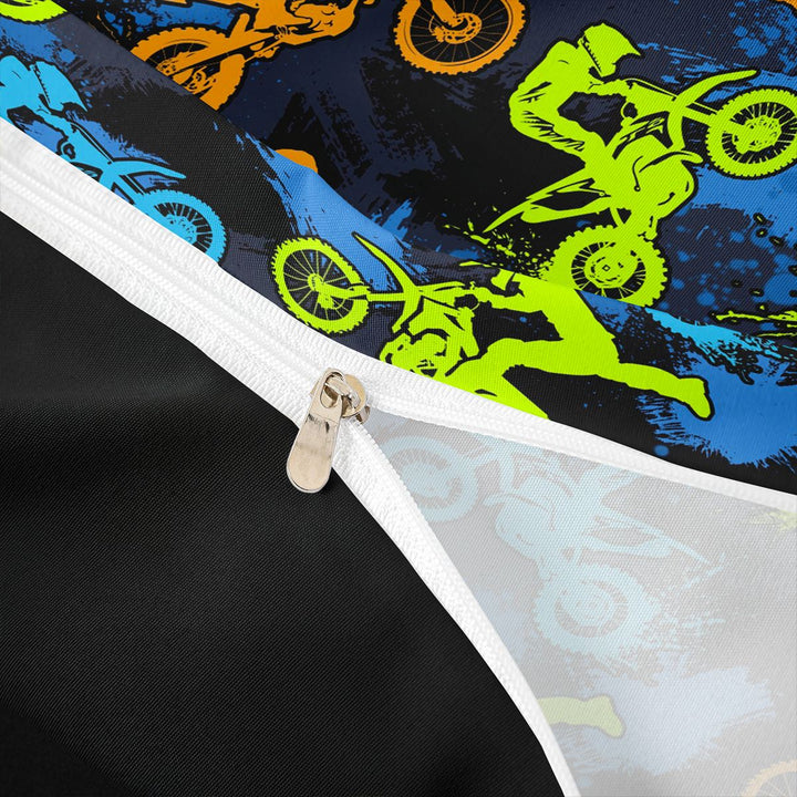Meiyoeat Sport Motorcycle Bedding, Graffiti Splash Print Duvet Cover Full, Blue Green Orange Black,Black Reversible,3pcs,No Comforter