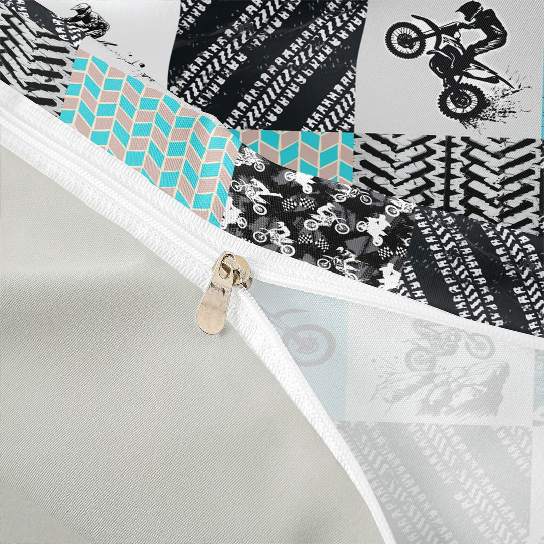 Meiyoeat Motocross Pattern Bedding, Tire Track Print Duvet Cover Full, Multi Tone Black,Grey Reversible,3pcs,No Comforter