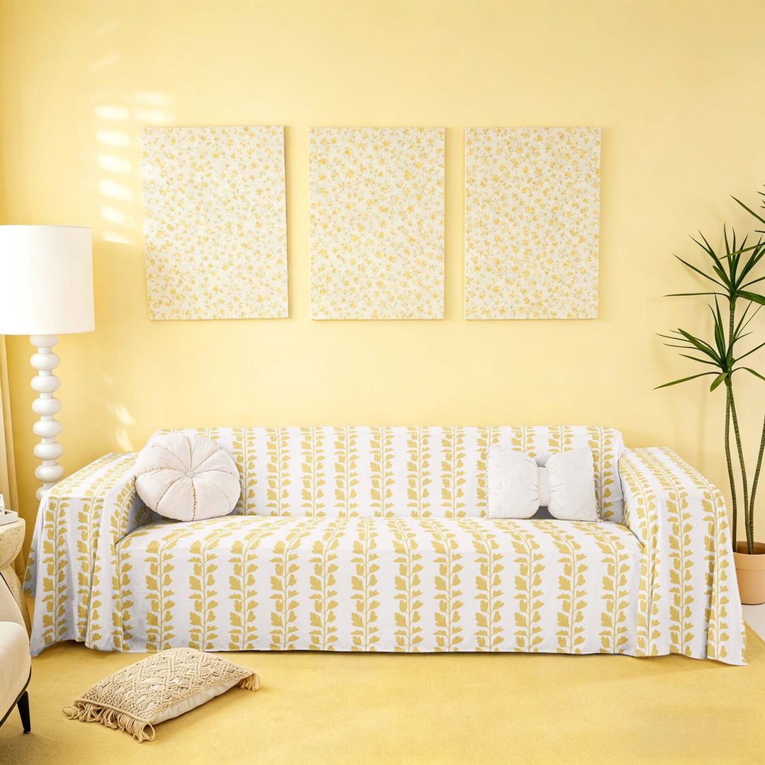 meiyoeat Chic Yellow Floral Sofa Cover Slipcover 71x91 for Girls, Flowers Blossoms Chair Loveseat Couch Cover
