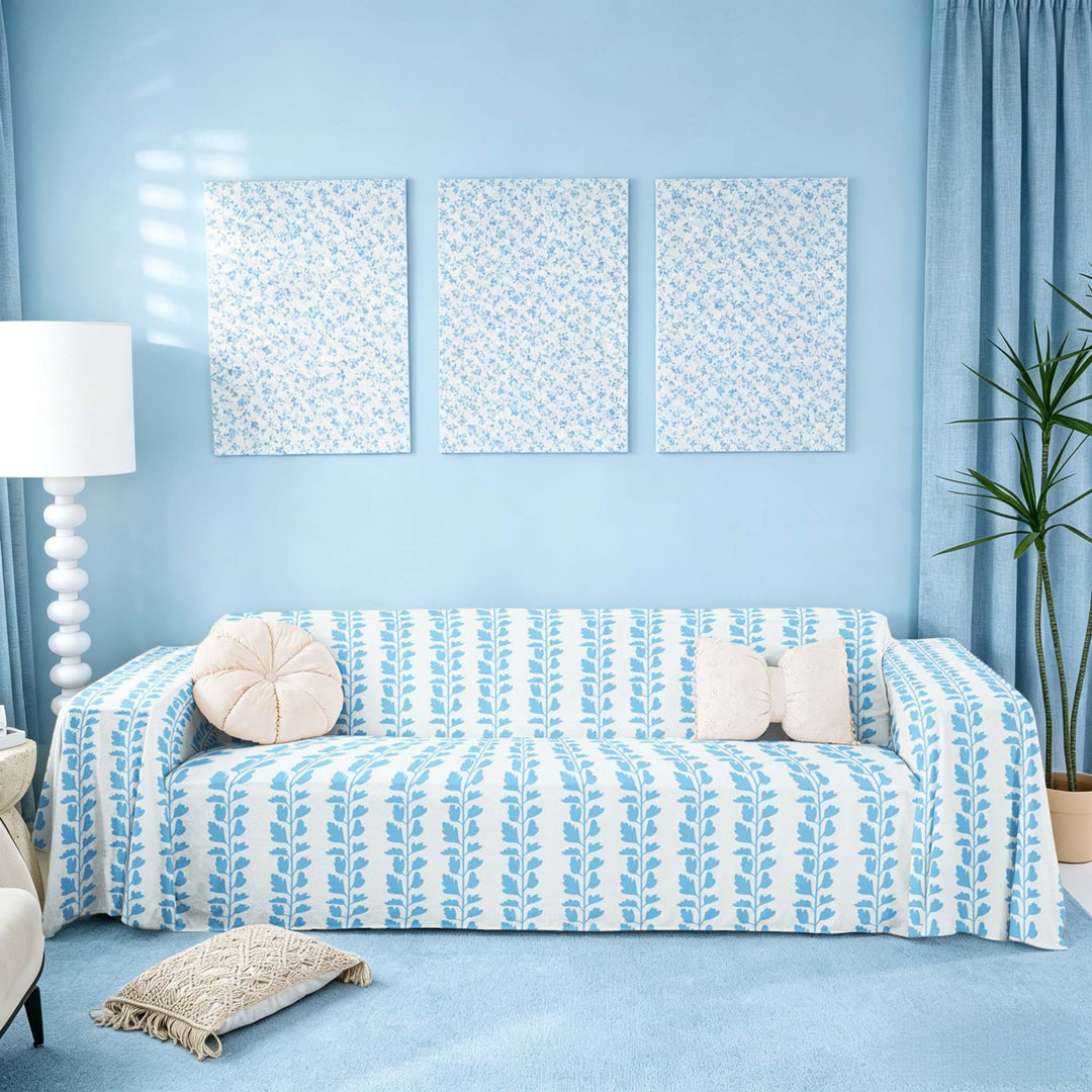 meiyoeat Chic Blue Floral Sofa Cover Slipcover 71x91 for Girls, Flowers Blossoms Chair Loveseat Couch Cover