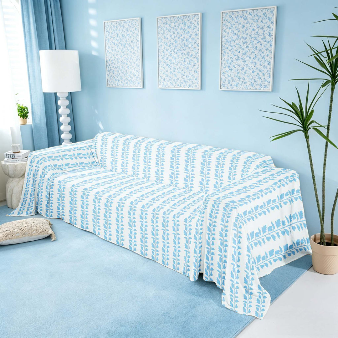 meiyoeat Chic Blue Floral Sofa Cover Slipcover 71x91 for Girls, Flowers Blossoms Chair Loveseat Couch Cover