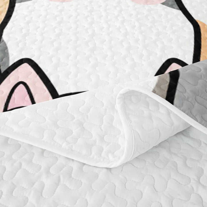 meiyoeat Cartoon Cute Cats Quilt Full For Kids,Colorful Kawaii Kitten Print Full Bedspread Sets For Girls,3-Piece