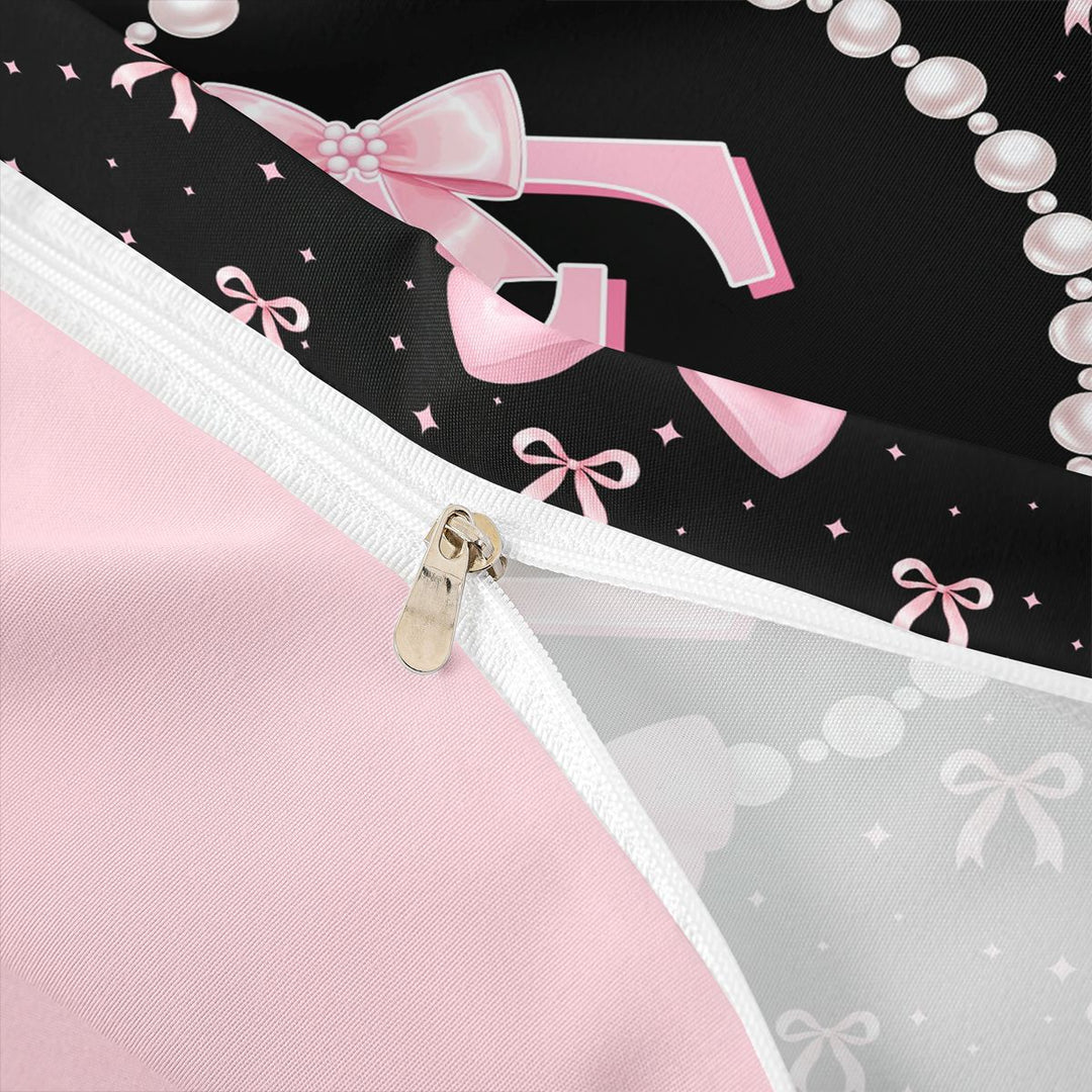 meiyoeat Girls Personalized Monogrammed Gifts Bedding For Bowtie Lovers,Kids Bowknot Alphabet E Print Duvet Cover Full,Pink Reversible,3-Piece(No Comforter)