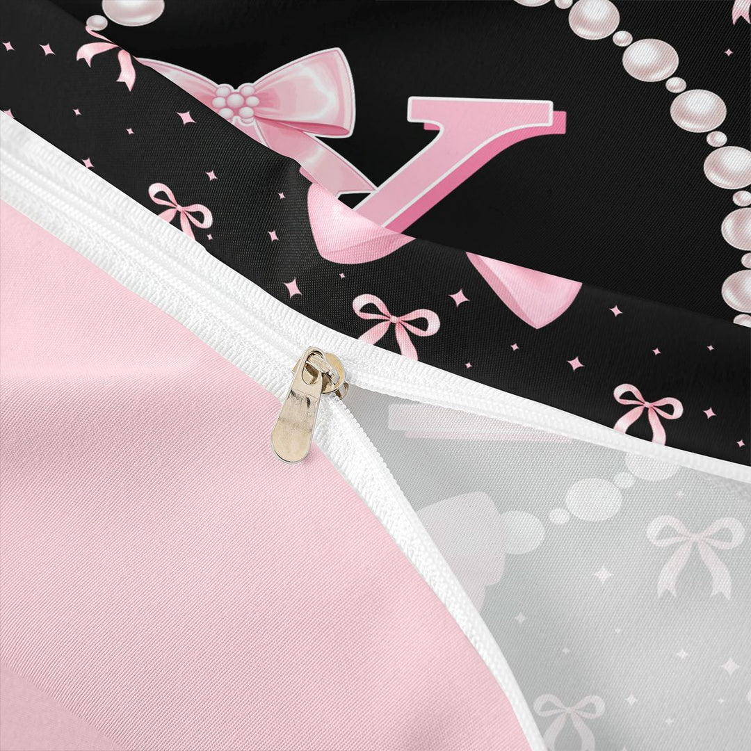 meiyoeat Cute Coquette Bow Bedding For Kids,Pink Ribbon Bowtie Initial Letter K Duvet Cover Full,Pink Reversible,3-Piece(No Comforter)