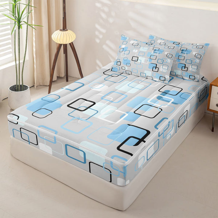 meiyoeat Abstract Geometric Plaid Zipper Full Size Comforter Sets with Fitted Sheet and 2 Pillowcases For Kids,Modern 3D Grid Print Zipper Bedding Set For Adults,Light Gray Reversible,4-Piece