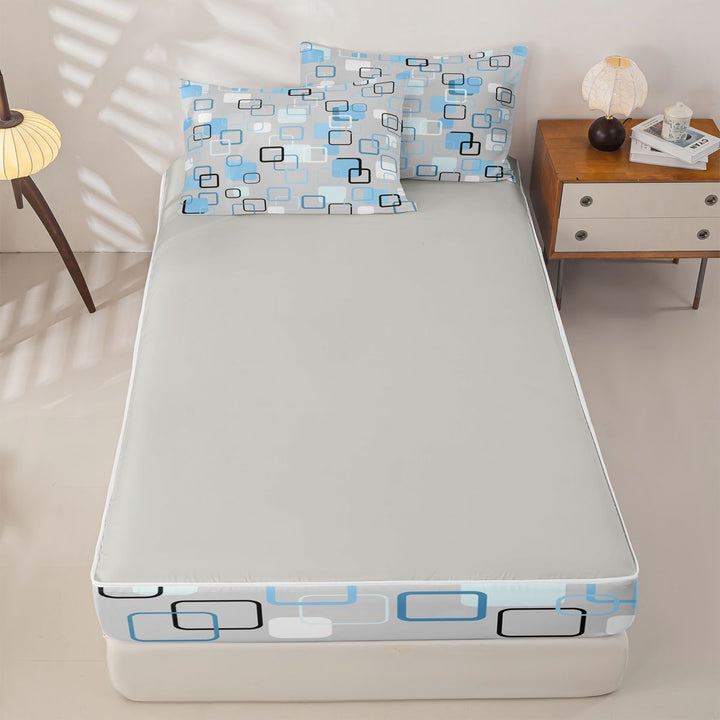 meiyoeat Abstract Geometric Plaid Zipper Full Size Comforter Sets with Fitted Sheet and 2 Pillowcases For Kids,Modern 3D Grid Print Zipper Bedding Set For Adults,Light Gray Reversible,4-Piece