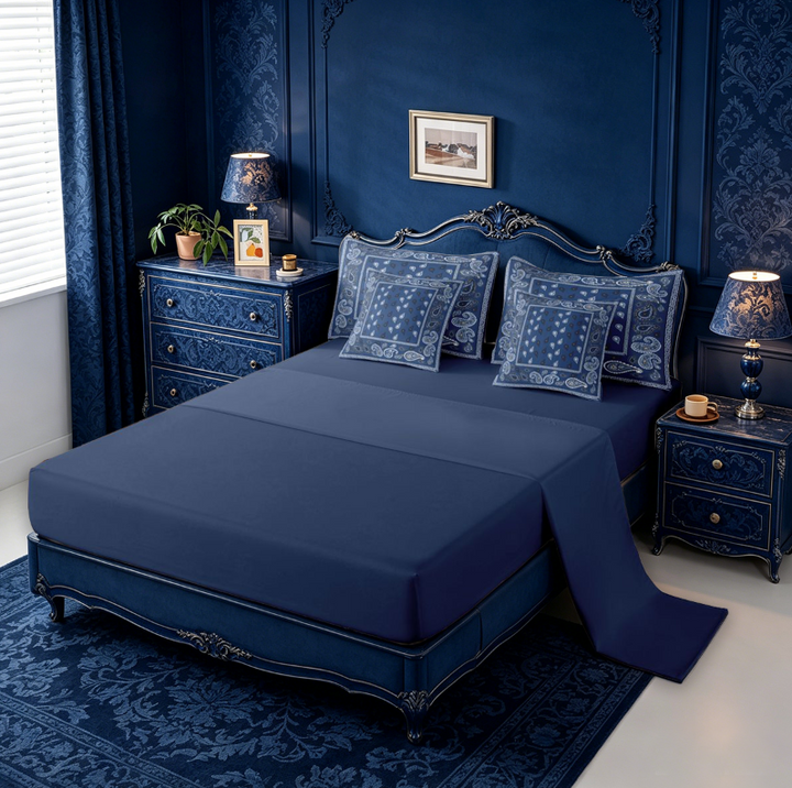 meiyoeat Navy Blue Paisley 7-Piece King Bedding For Kids,Bohemian Exotic Style King Bed in a Bag For Adult,Navy Blue Reversible
