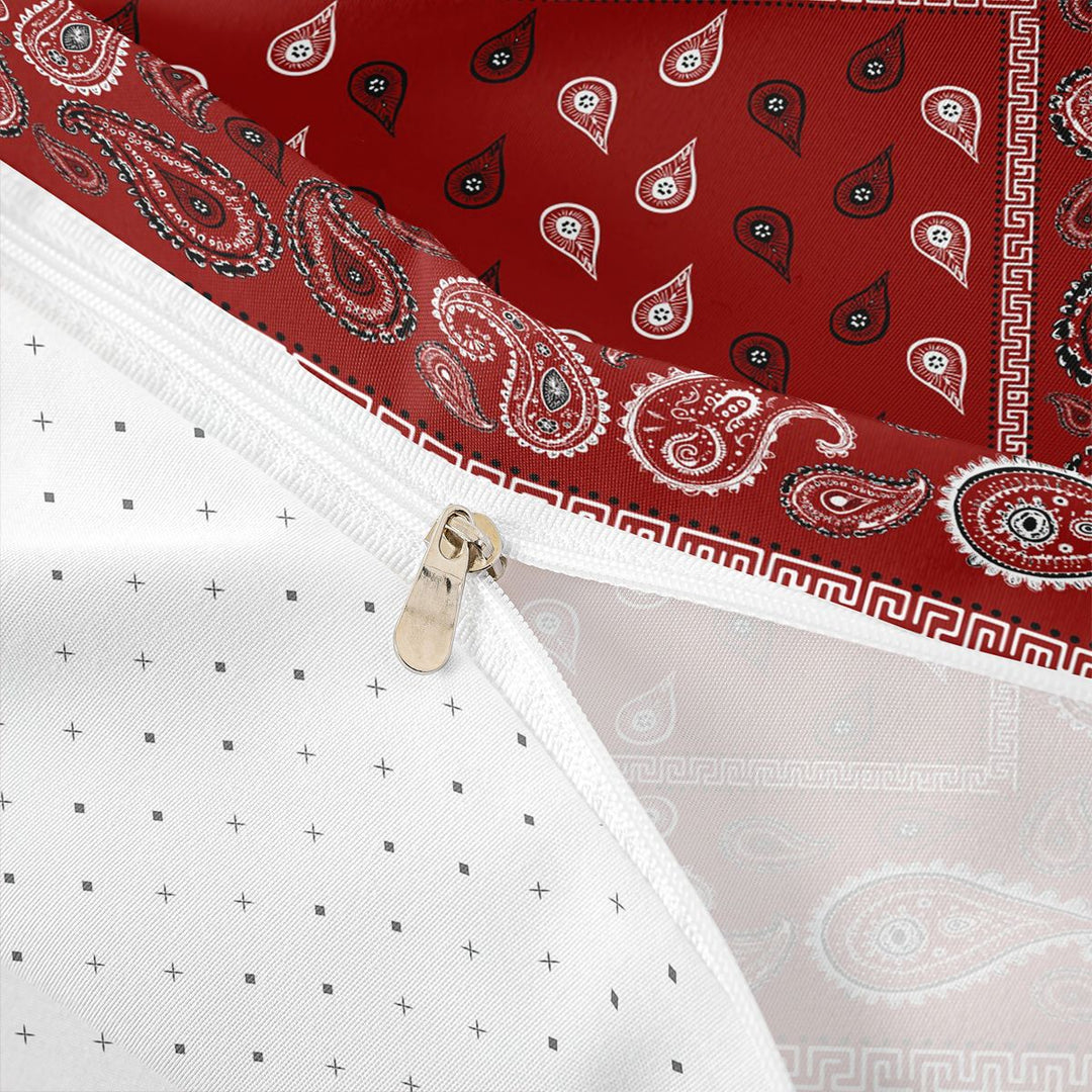 meiyoeat Red Paisley Print Duvet Cover King For Girls,Classic Boho Floral King Bedding For Adults,Reversible,3 Pieces(No Comforter)