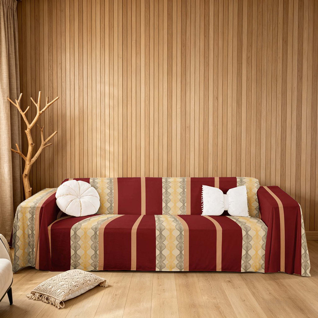 meiyoeat Victorian Stripe Sofa Cover Slipcover 71x91, Red Beige Chair Loveseat Couch Cover