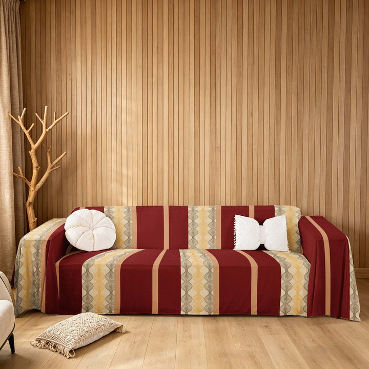 meiyoeat Victorian Stripe Sofa Cover Slipcover 71x91, Red Beige Chair Loveseat Couch Cover