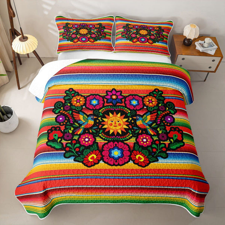 meiyoeat Colorful Fiesta Quilt King,Men Women,Folk Print King Coverlet Set For Men Women,3pcs