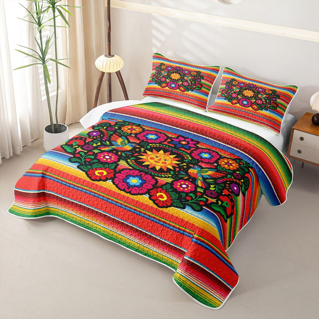 meiyoeat Colorful Fiesta Quilt King,Men Women,Folk Print King Coverlet Set For Men Women,3pcs