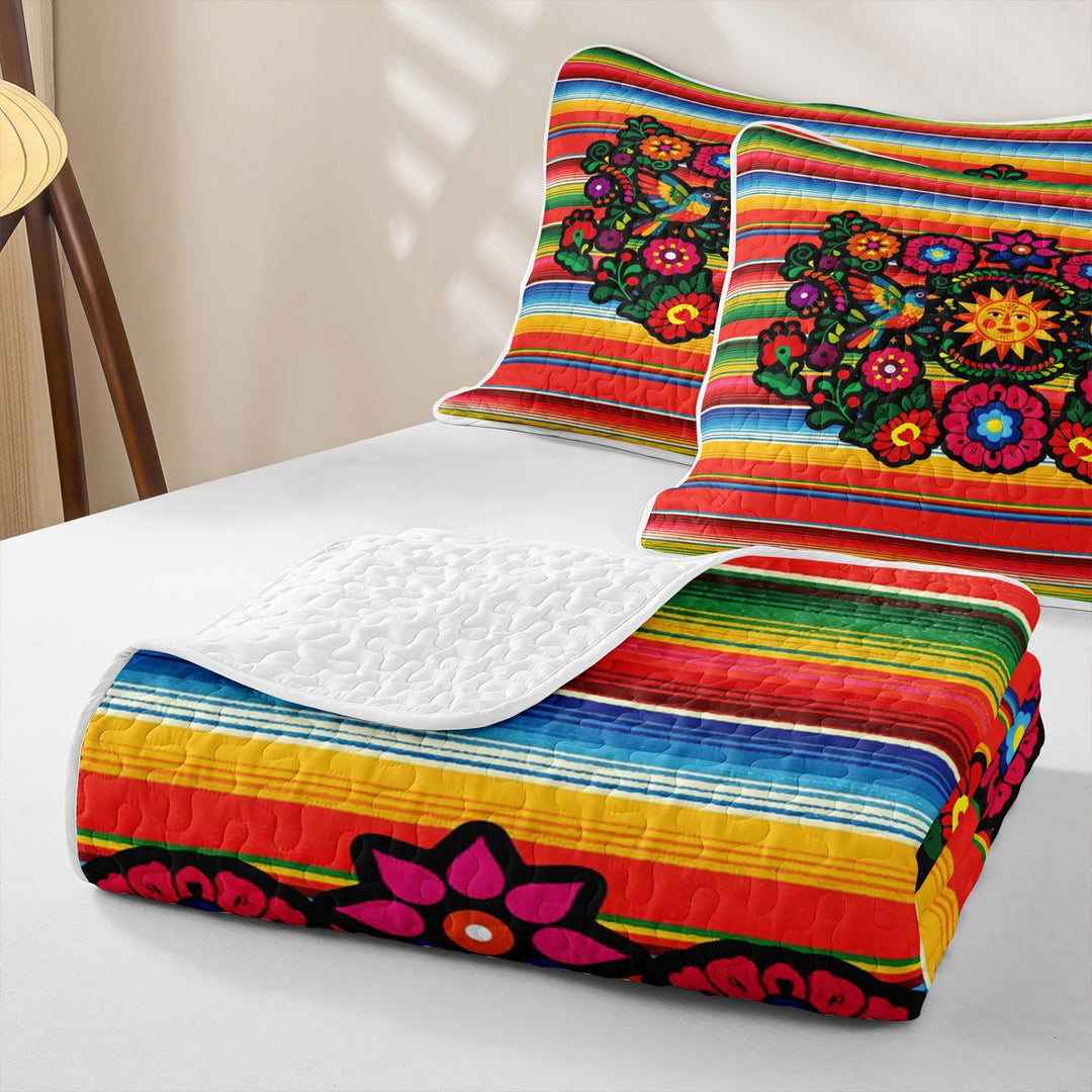 meiyoeat Colorful Fiesta Quilt King,Men Women,Folk Print King Coverlet Set For Men Women,3pcs
