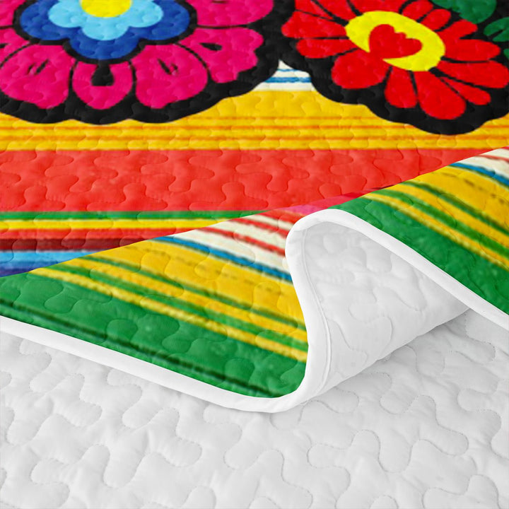 meiyoeat Colorful Fiesta Quilt King,Men Women,Folk Print King Coverlet Set For Men Women,3pcs
