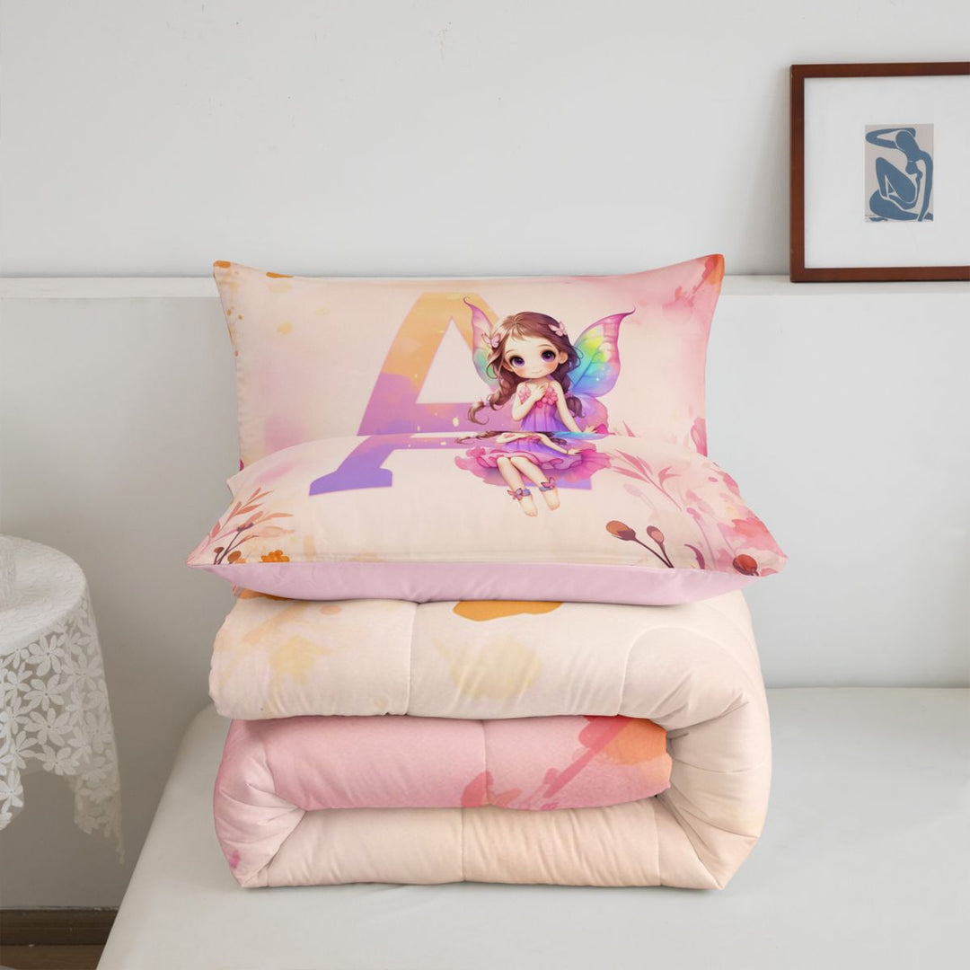 meiyoeat Rustic Flower Monogrammed A Full Size Comforter Sets,Kawaii Girls Bedding Comforter Set For Girl,Pink Reversible,3-Piece,1 Comforter and 2 Pillowcases