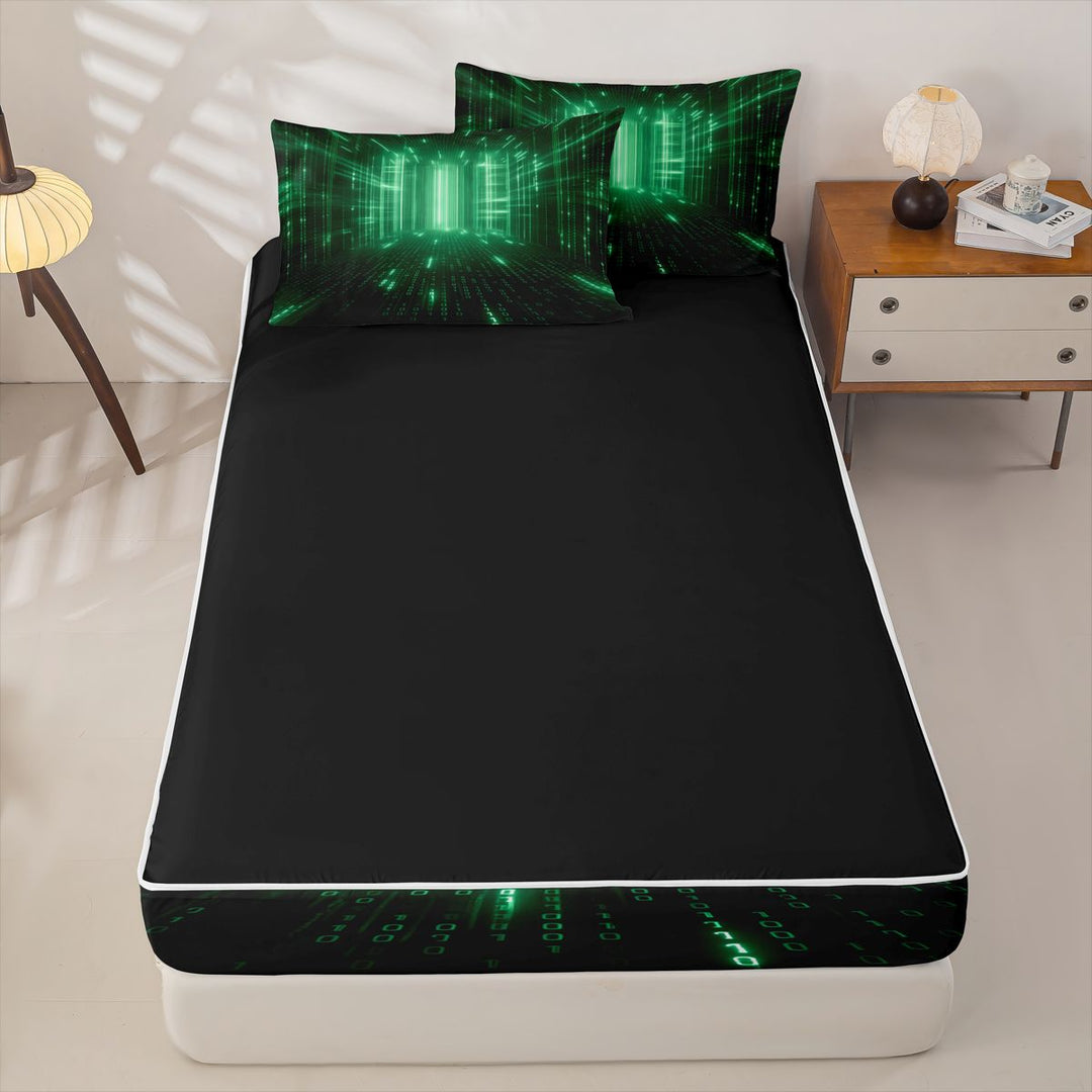 meiyoeat Modern Neon Geometric Zipper Full Size Comforter Sets with Fitted Sheet and 2 Pillowcases For Kids,Green Plaid Buffalo Zipper Bedding Set For Boys,Black Reversible,4-Piece