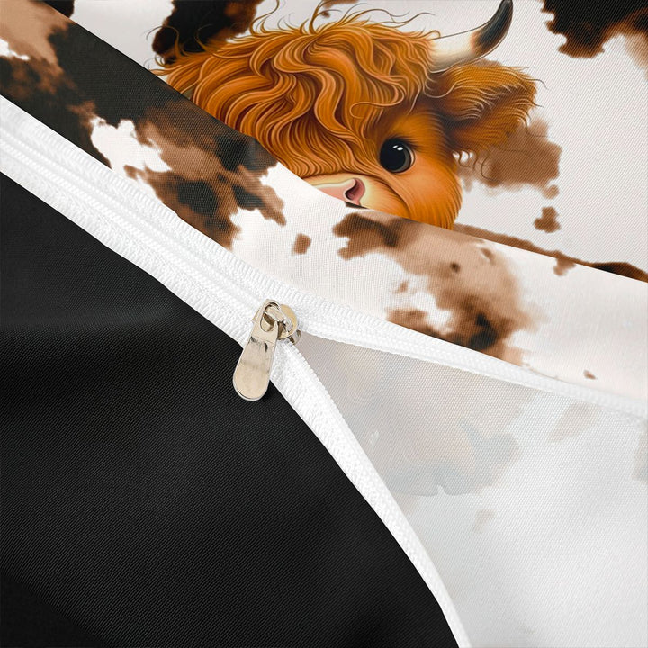 meiyoeat Highland Cow Cowhide Bedding,Farm Animal Print Duvet Cover Full For Girl,Reversible,3 Pieces,1 Duvet Cover and 2 Pillowcases