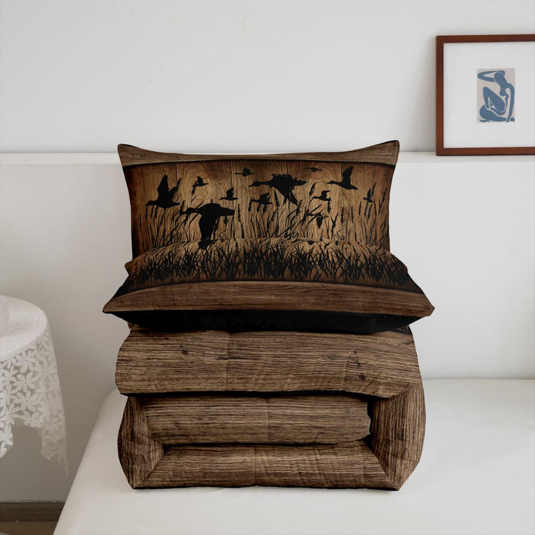 meiyoeat Wild Animal Mallard King Size Comforter Sets,Rustic Camo Wood Print Comforters King Size For Kids Boys,Black Reversible,3 Pieces