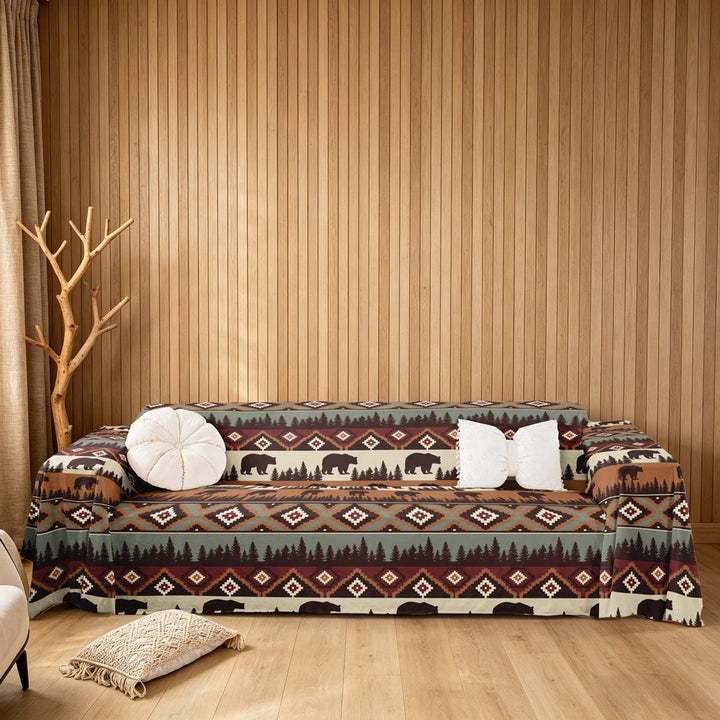 meiyoeat Aztec Stripe Sofa Cover Slipcover 71x91, Wild Bear Chair Loveseat Couch Cover