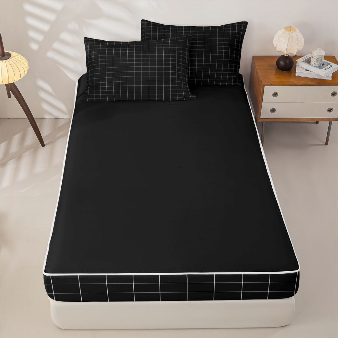 meiyoeat Modern Geometric Check Zipper Full Size Comforter Sets with Fitted Sheet and 2 Pillowcases,Minimalist Plaid Buffalo Zipper Bedding Set For Kids Boys,Black Reversible,4 Pieces