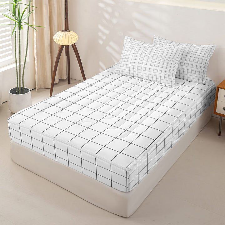 meiyoeat Classic Check Geometric Zipper Full Size Comforter Sets with Fitted Sheet and 2 Pillowcases For Kids,Simple Square Plaid Zipper Bedding Set,Reversible,4-Piece