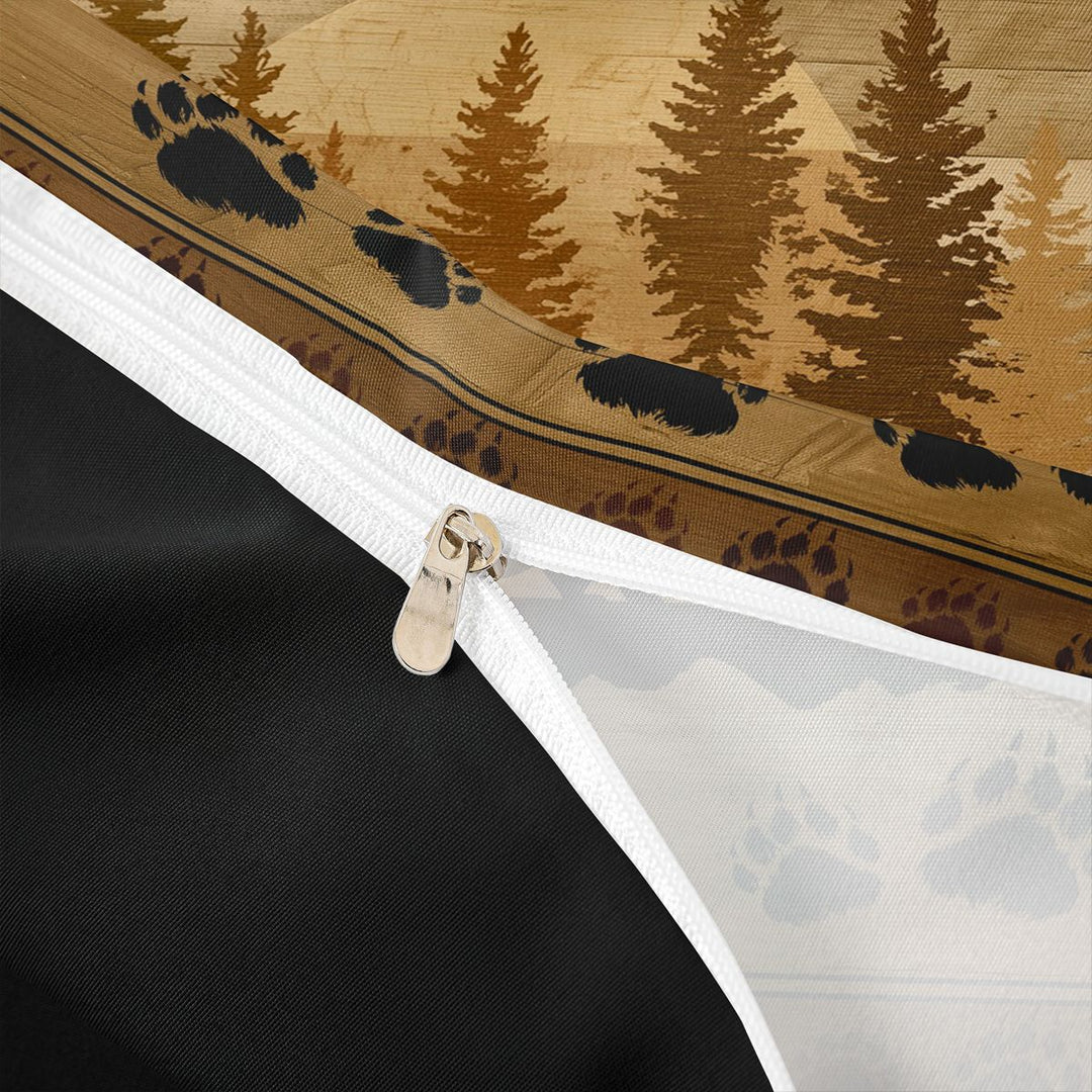 meiyoeat Safari Animal Bear Duvet Cover King For Kids,Vintage Farmhouse Lodge King Bedding For Boys,Black Reversible,3-Piece(No Comforter)