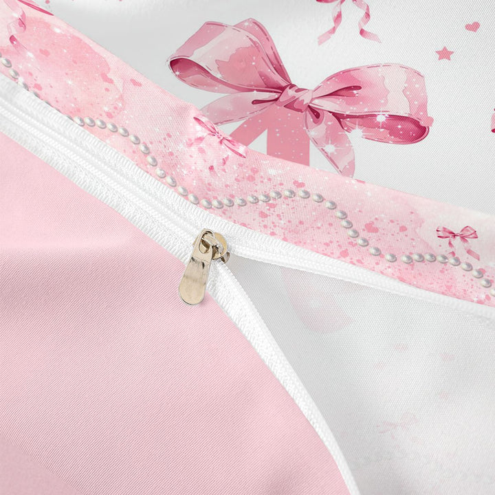 meiyoeat Pink Bow Monogram A Bedding,Cute Ribbon Bowknot Duvet Cover Full For Girl,Pink Reversible,3-Piece,1 Duvet Cover and 2 Pillowcases