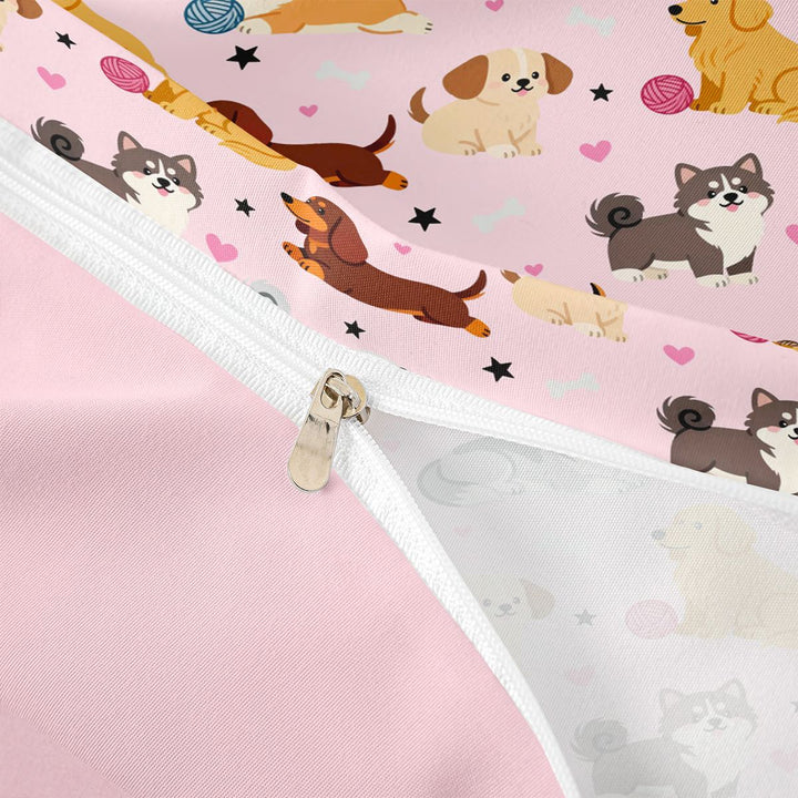 meiyoeat Cute Pet Dogs Bedding For Girls,Kawaii Animals Duvet Cover Full For Kids,Pink Reversible,3 Pieces(No Comforter)