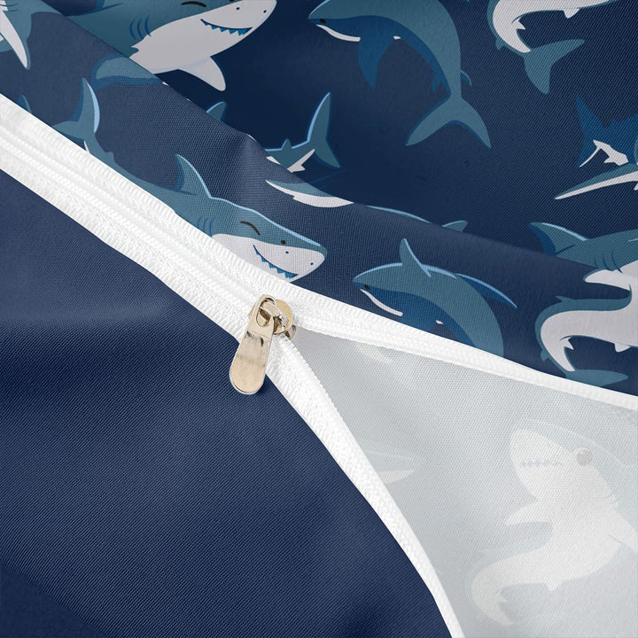 meiyoeat Sea Animal Shark Bedding For Boys,Ocean Wildlife Print Duvet Cover Full For Kids,Navy Blue Reversible,3-Piece(No Comforter)