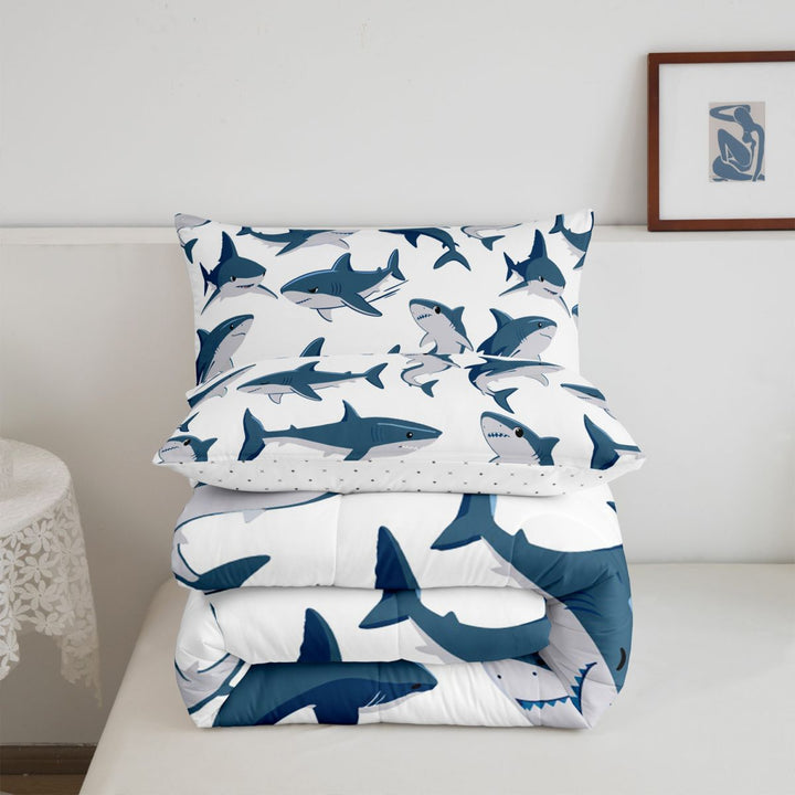 meiyoeat Cute Ocean Shark Full Size Comforter Sets For Boys,Marine Animal Bedding Comforter Set For Kids,Reversible,3 Pieces