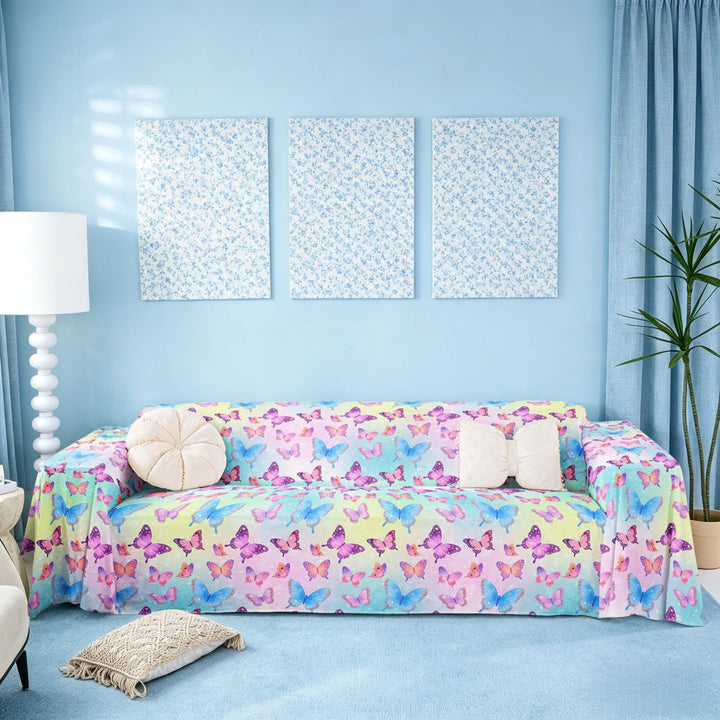 meiyoeat Blue Pink Butterfly Sofa Cover Slipcover 71x91, Rainbow Ombre Chair Loveseat Couch Cover