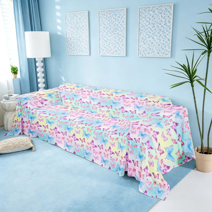 meiyoeat Blue Pink Butterfly Sofa Cover Slipcover 71x91, Rainbow Ombre Chair Loveseat Couch Cover