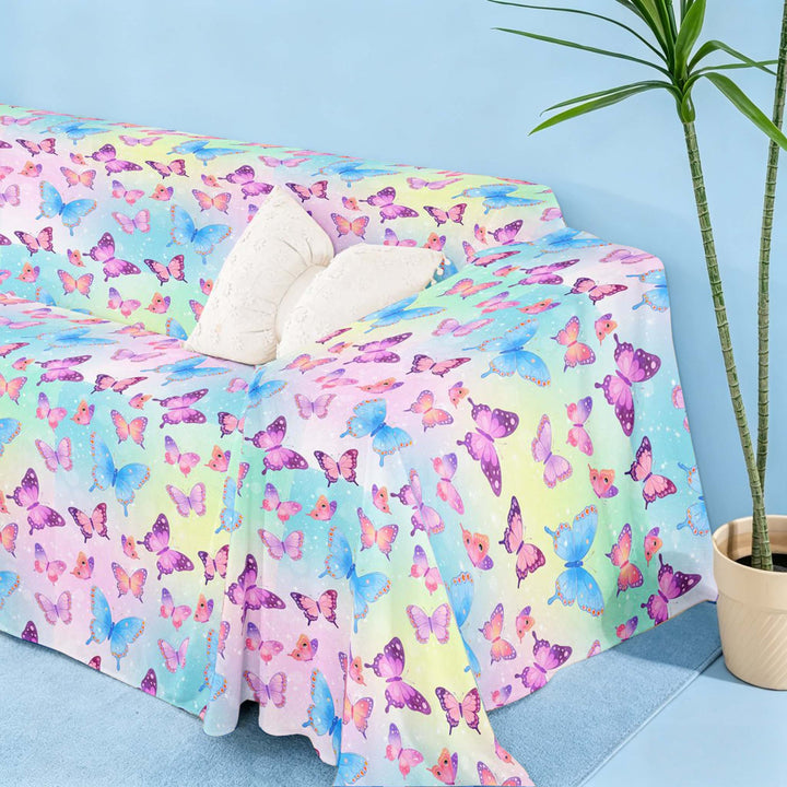meiyoeat Blue Pink Butterfly Sofa Cover Slipcover 71x91, Rainbow Ombre Chair Loveseat Couch Cover