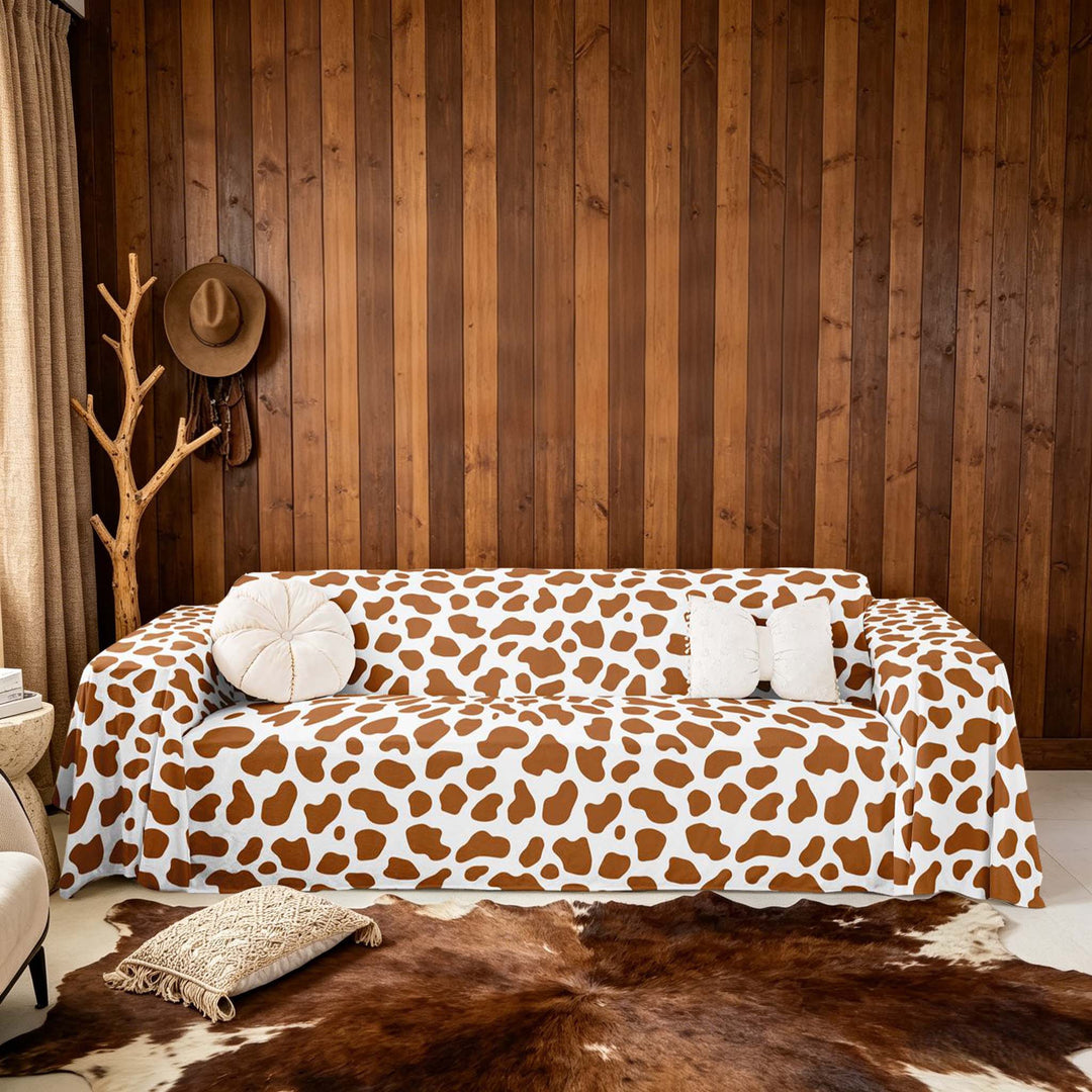 meiyoeat Kawaii Cow Print Sofa Cover Slipcover 71x91 for Kids, Brown White Chair Loveseat Couch Cover