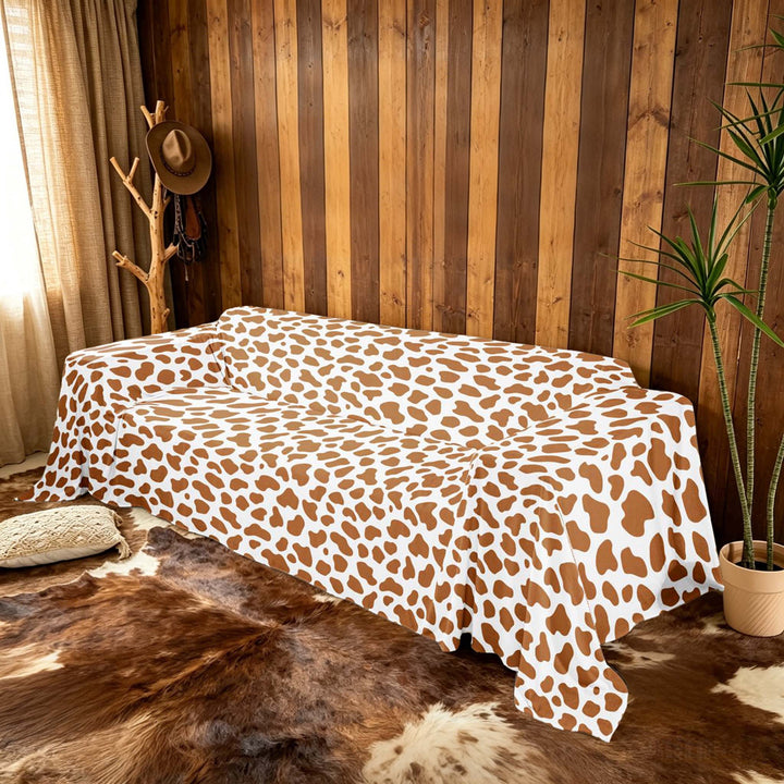 meiyoeat Kawaii Cow Print Sofa Cover Slipcover 71x91 for Kids, Brown White Chair Loveseat Couch Cover
