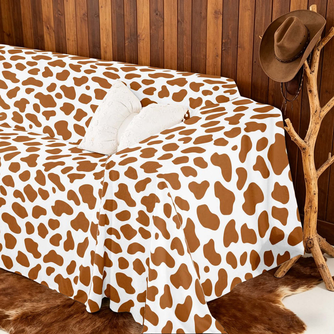 meiyoeat Kawaii Cow Print Sofa Cover Slipcover 71x91 for Kids, Brown White Chair Loveseat Couch Cover